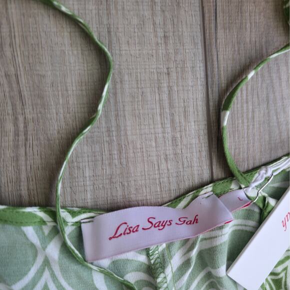 Lisa Says Gah Yolande Mini Dress Wild Hearts Green Dress Women Sz L NWT - Picture 8 of 16